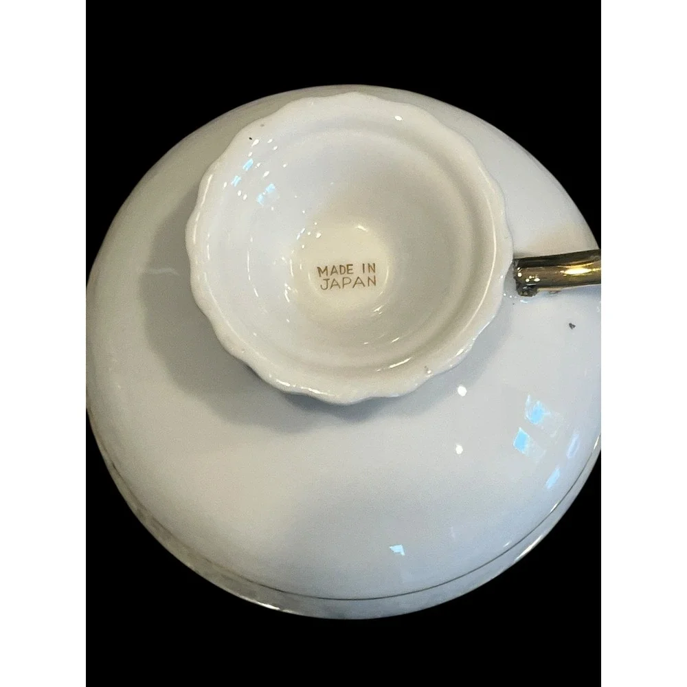Vintage Footed Teacup and Saucer Set Fruit Still Life Porcelain 2pc Japan